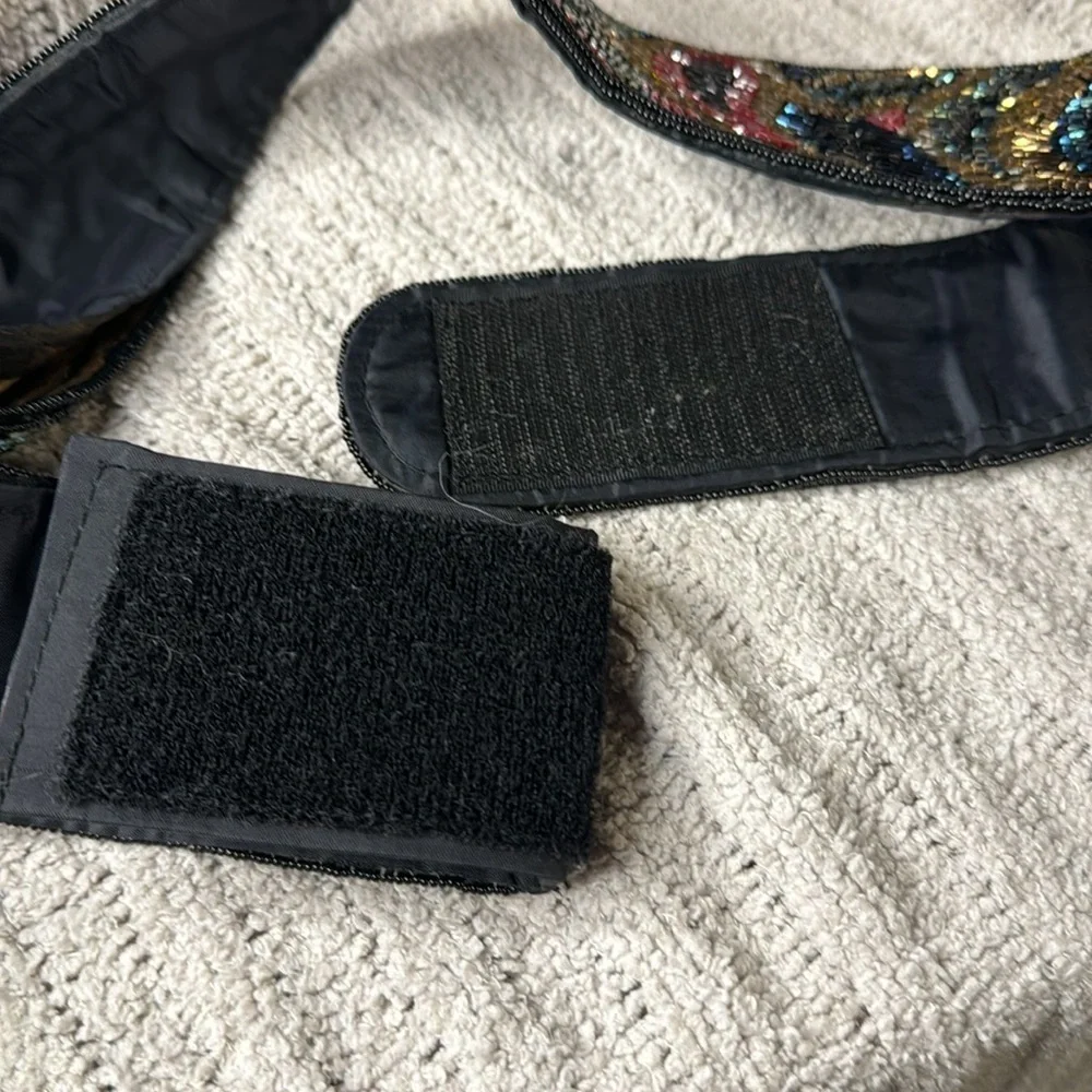 Vintage Regale Ltd Brand Beaded Belt Velcro Closure - Beaded Paisley Design